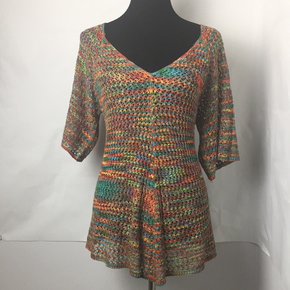New Directions size large multicolored crochet top - Picture 1 of 3